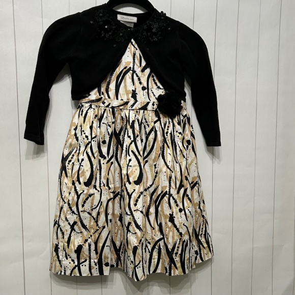 Girl's elegant dress, brush print in colors black, beige and gold - Picture 9 of 12